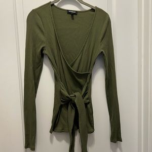Express Olive Green Wrap Blouse